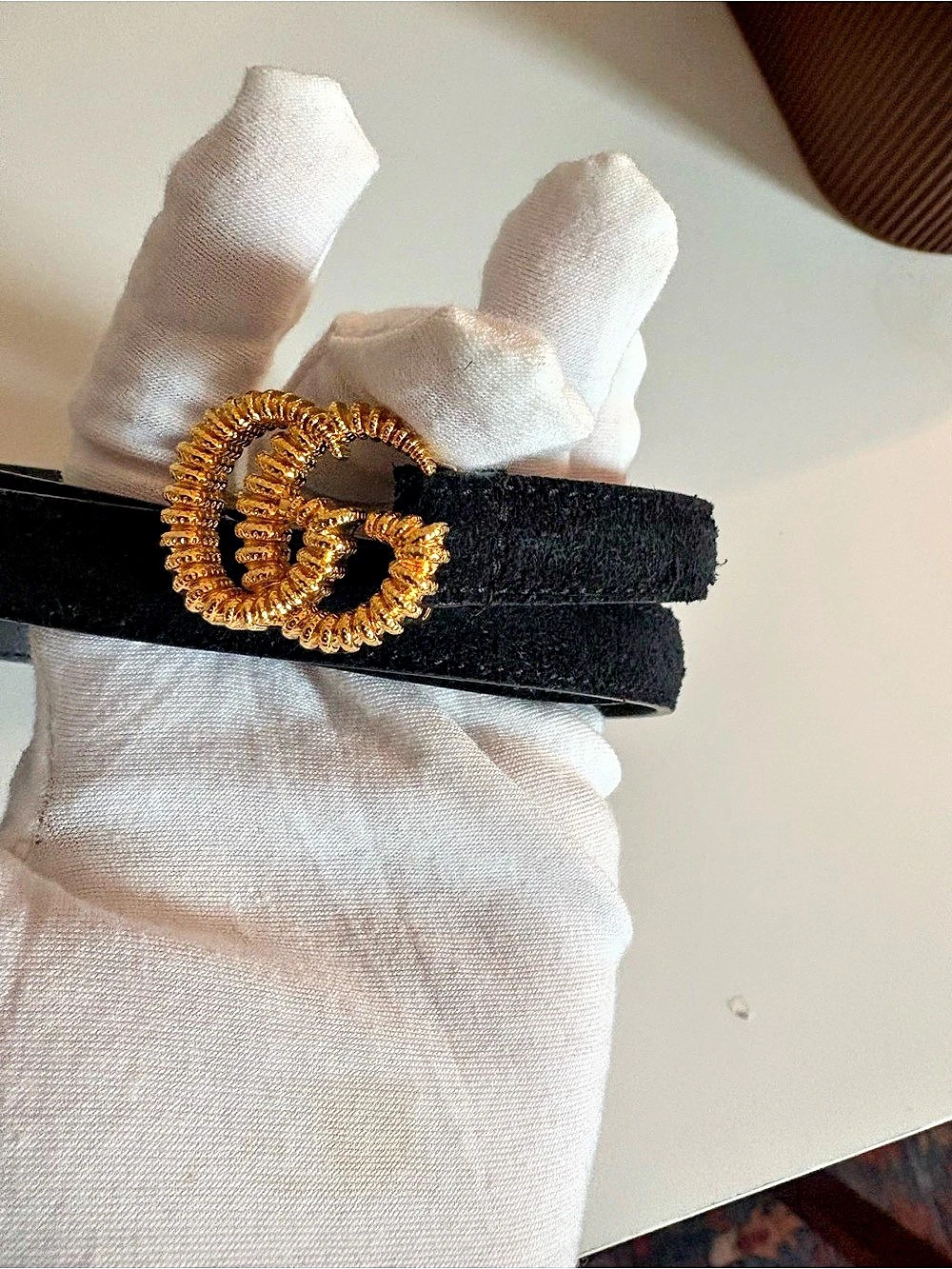 GUCCI GG Marmont Belt in Black Suede Size 95 - Picture 8 of 8